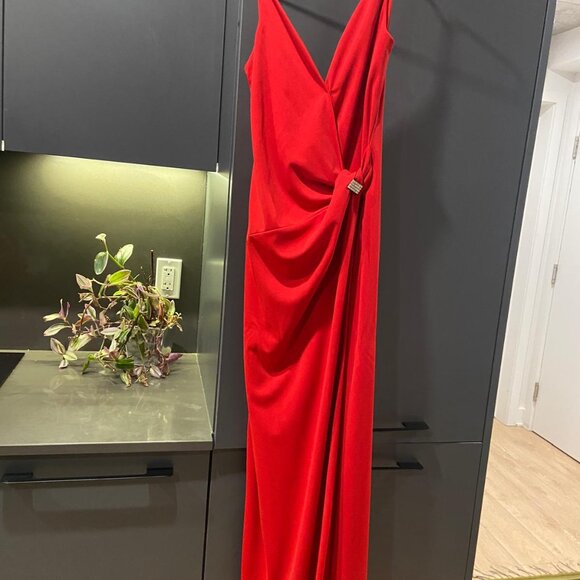 Red Evening Dress – Size Small – Elegant Draped Design - Picture 3 of 4